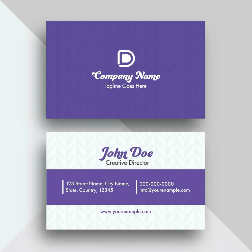 Double-Sides Of Business Card Design With Geometric Pattern In Violet And White Color. vector