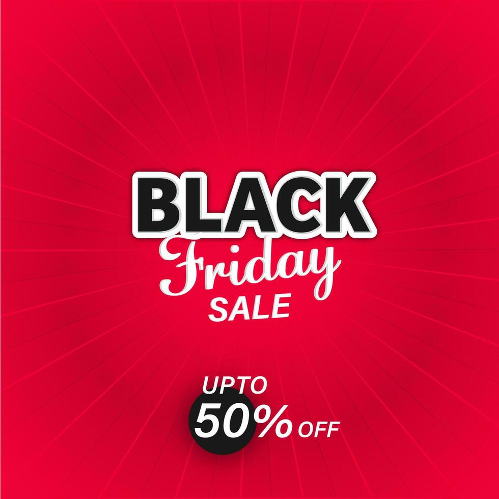 Black Friday Sale Poster Design With Discount Offer On Red Rays Background. vector