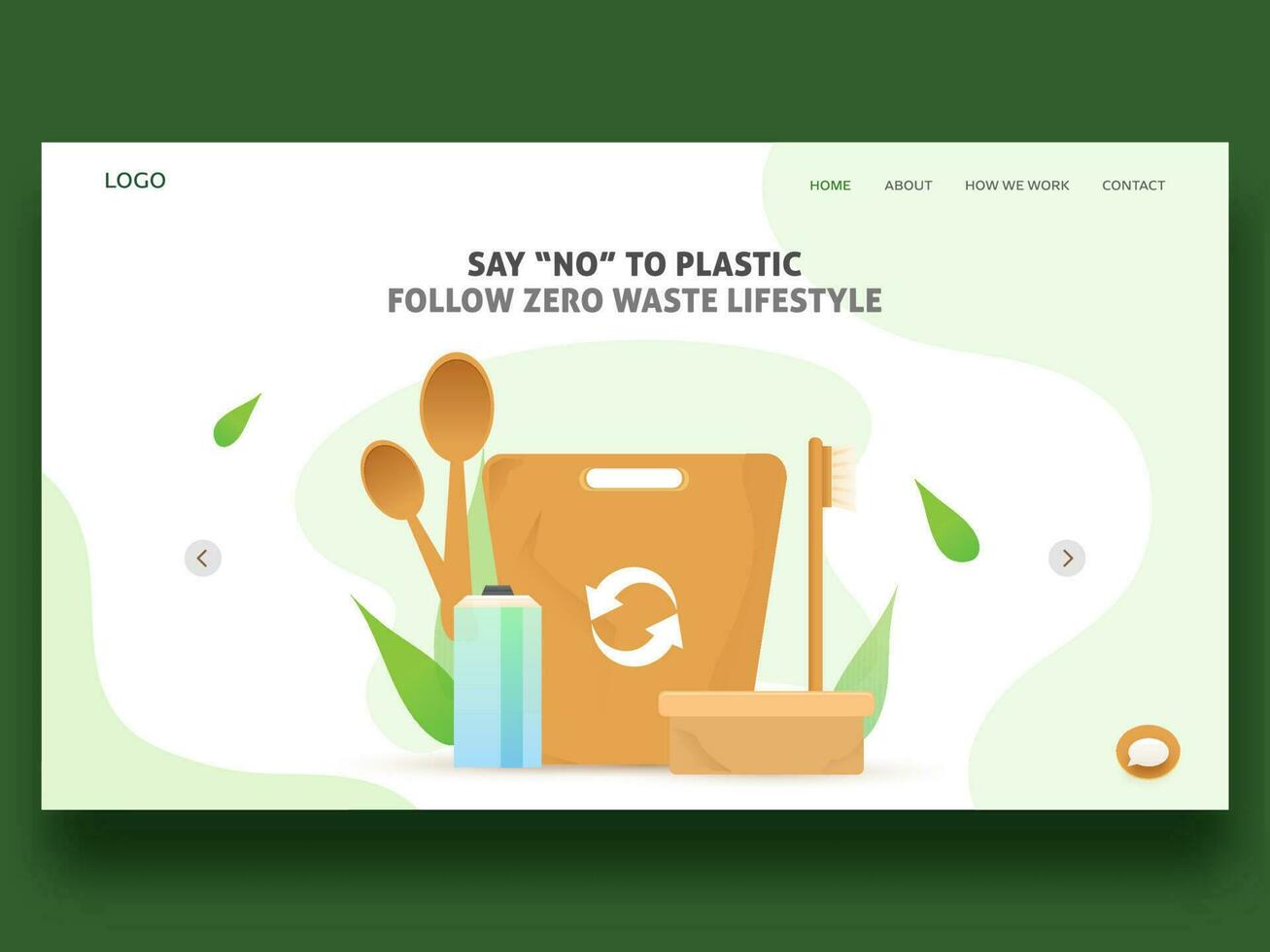 Say No To Plastic Follow Zero Waste Lifestyle Landing Page With Reusable Items Illustration. vector