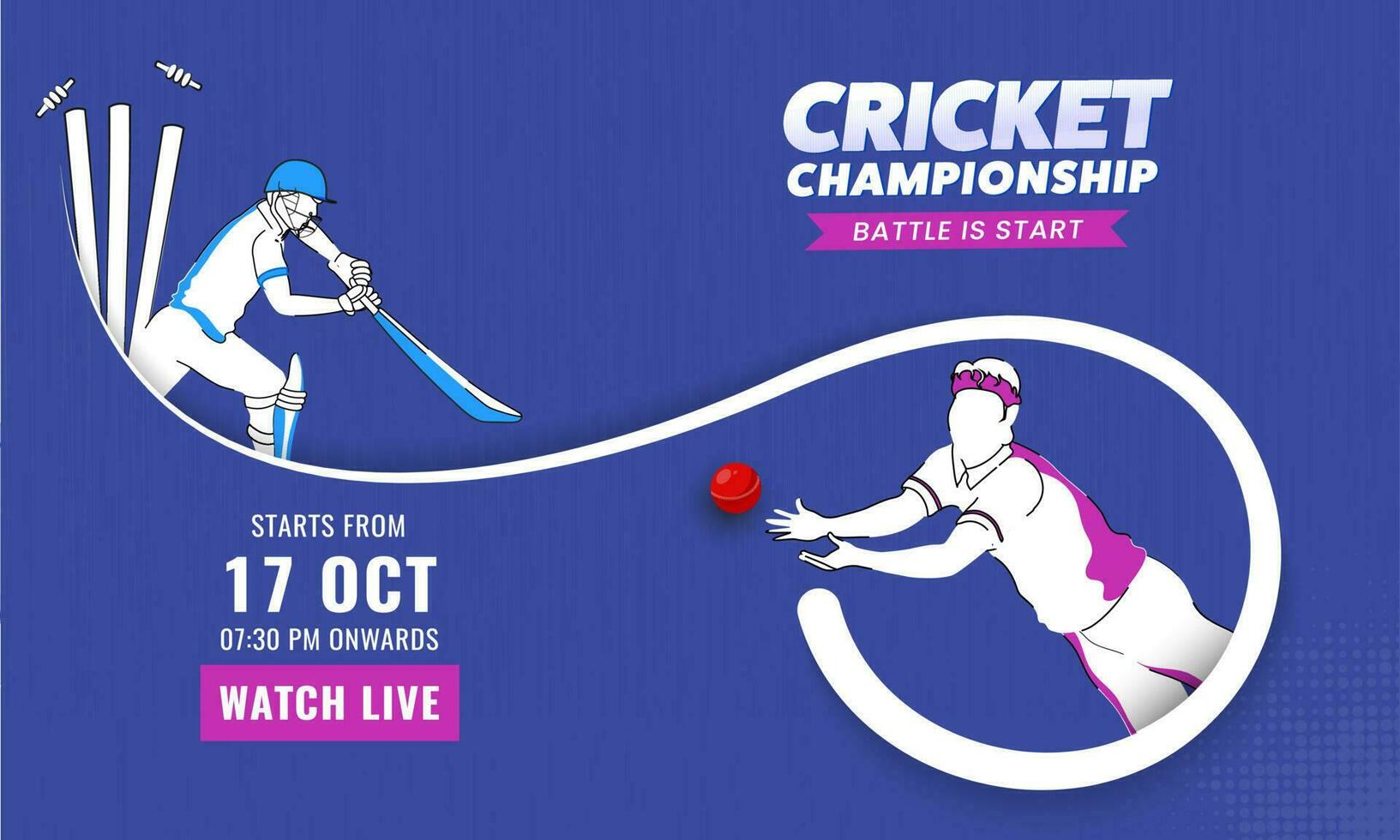 Vector Illustration Of Batsman, Bowler Player In Playing Pose On Blue Background For Cricket Championship Concept.