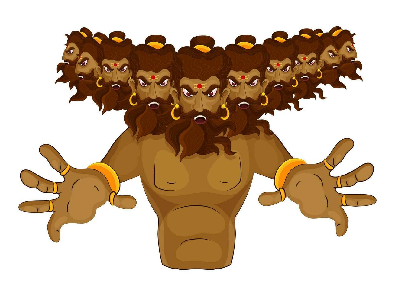 Demon Ravana King With His Ten Heads In Attacking Position. vector