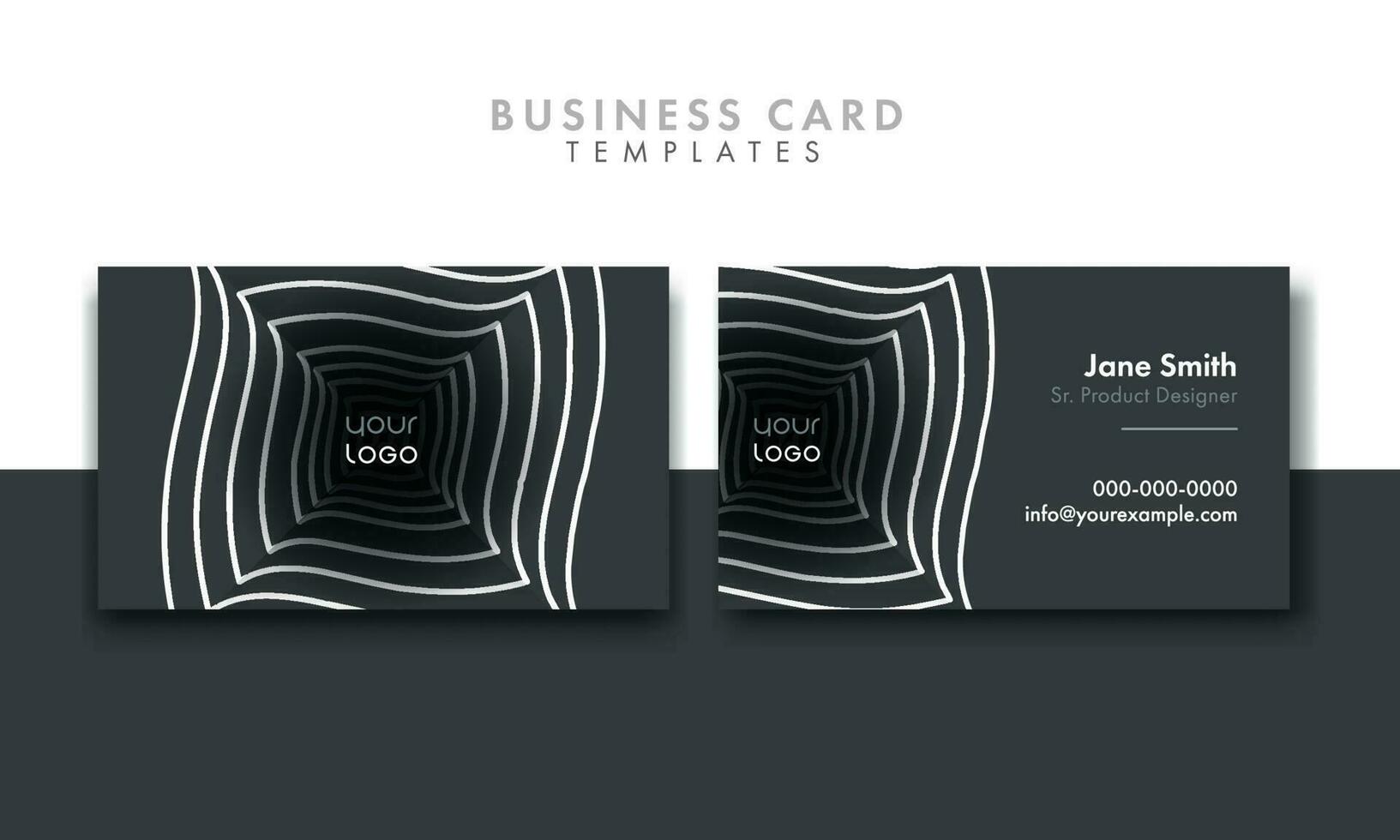 Modern Editable Business Card Templates On Dark Gray And White Background For Advertising. vector