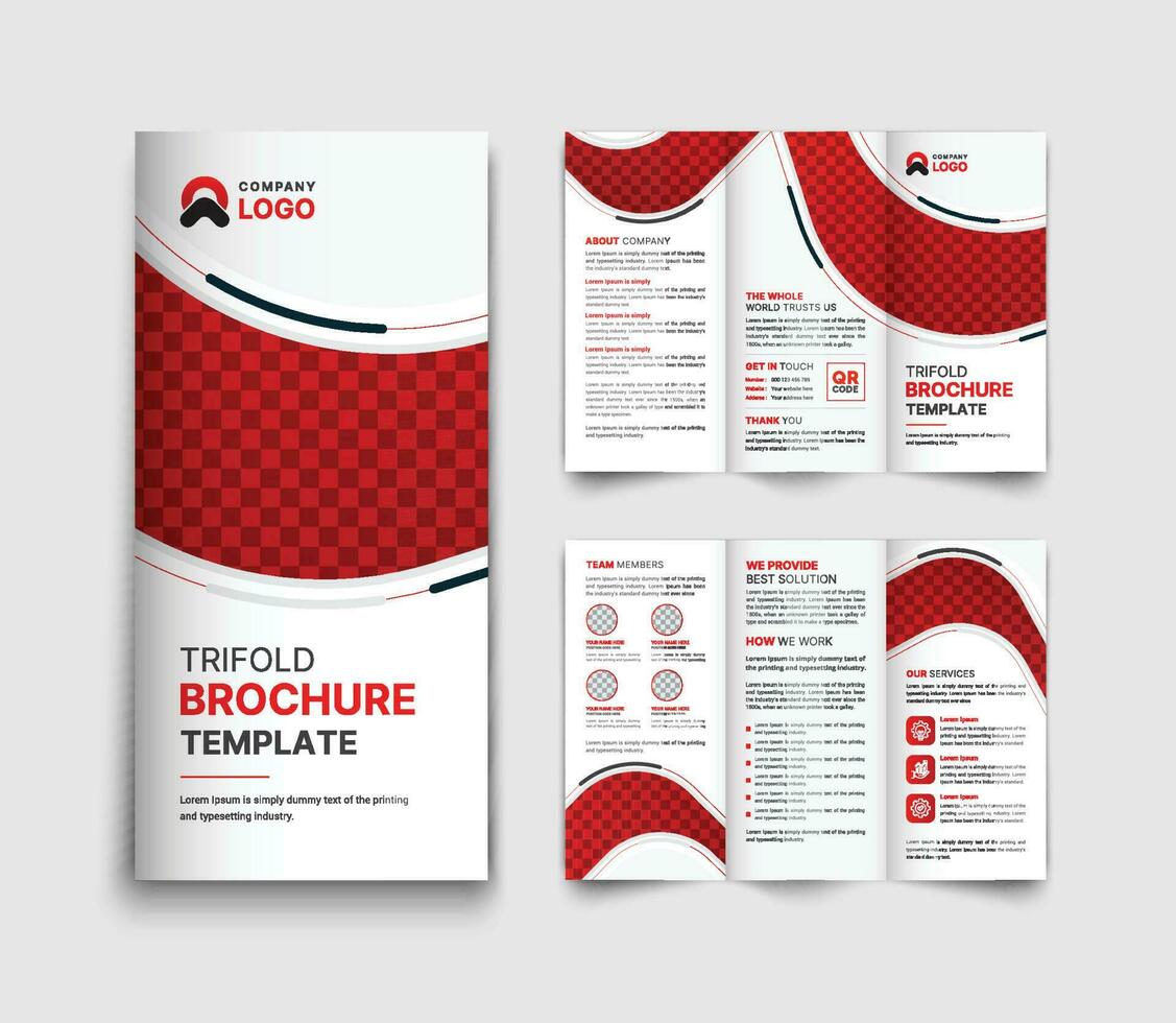 Corporate red colour trifold business brochure template vector