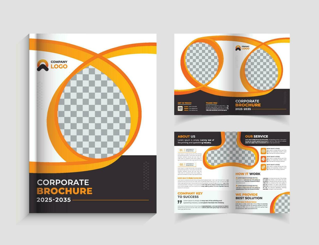 creativo bifold corporativo folleto diseño con moderno forma vector