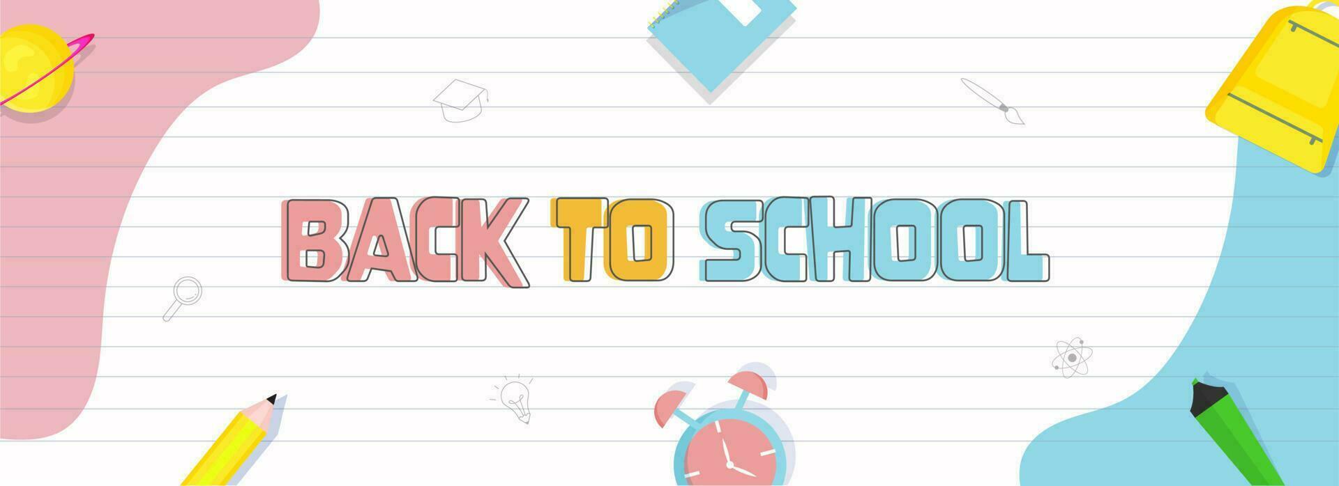 Back To School Text With Supplies Elements Decorated On Abstract Background. vector