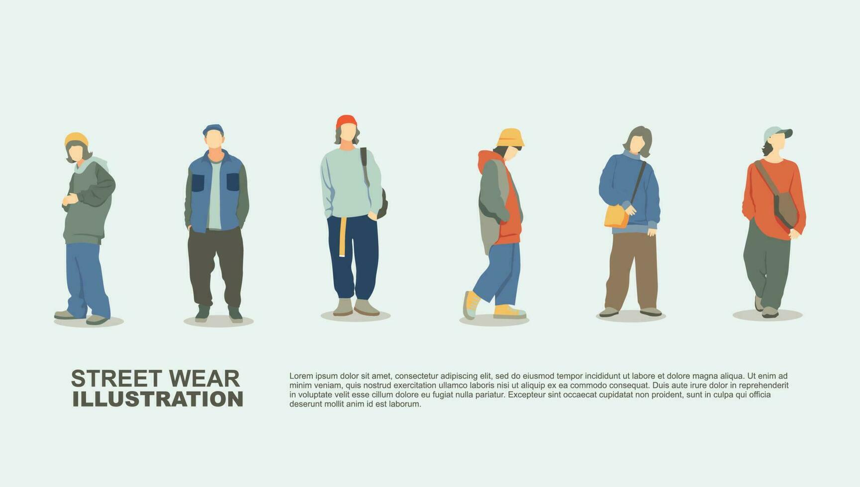 young people fashion set. fashion week streetwear style illustration set. vector