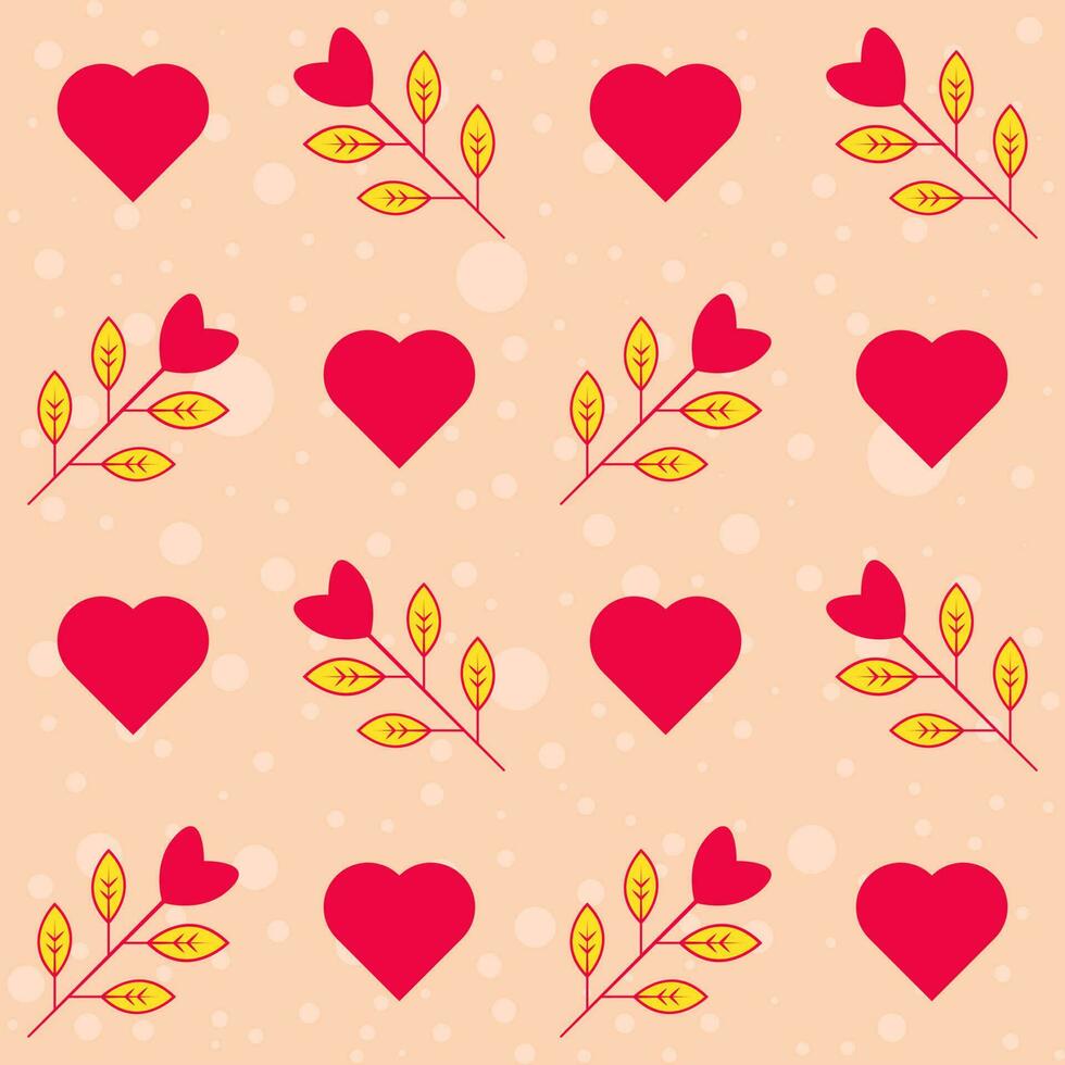 Seamless Heart And Love Plant Decorated Pattern On Peach Background. vector