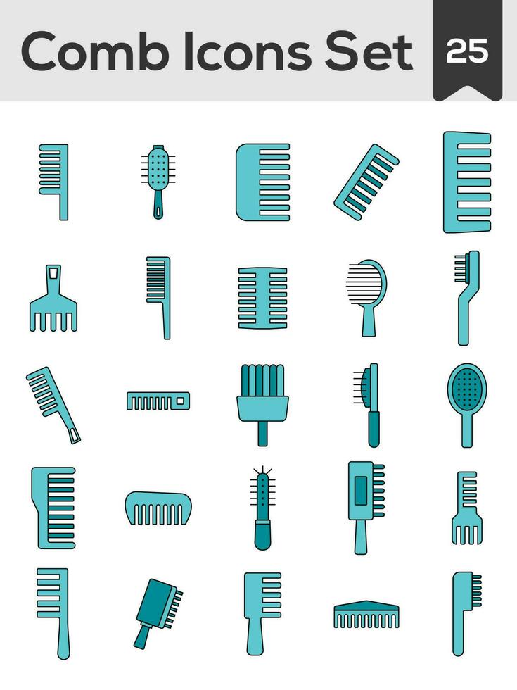 Vector Illustration of Hair Comb Icon Set in Flat Style.