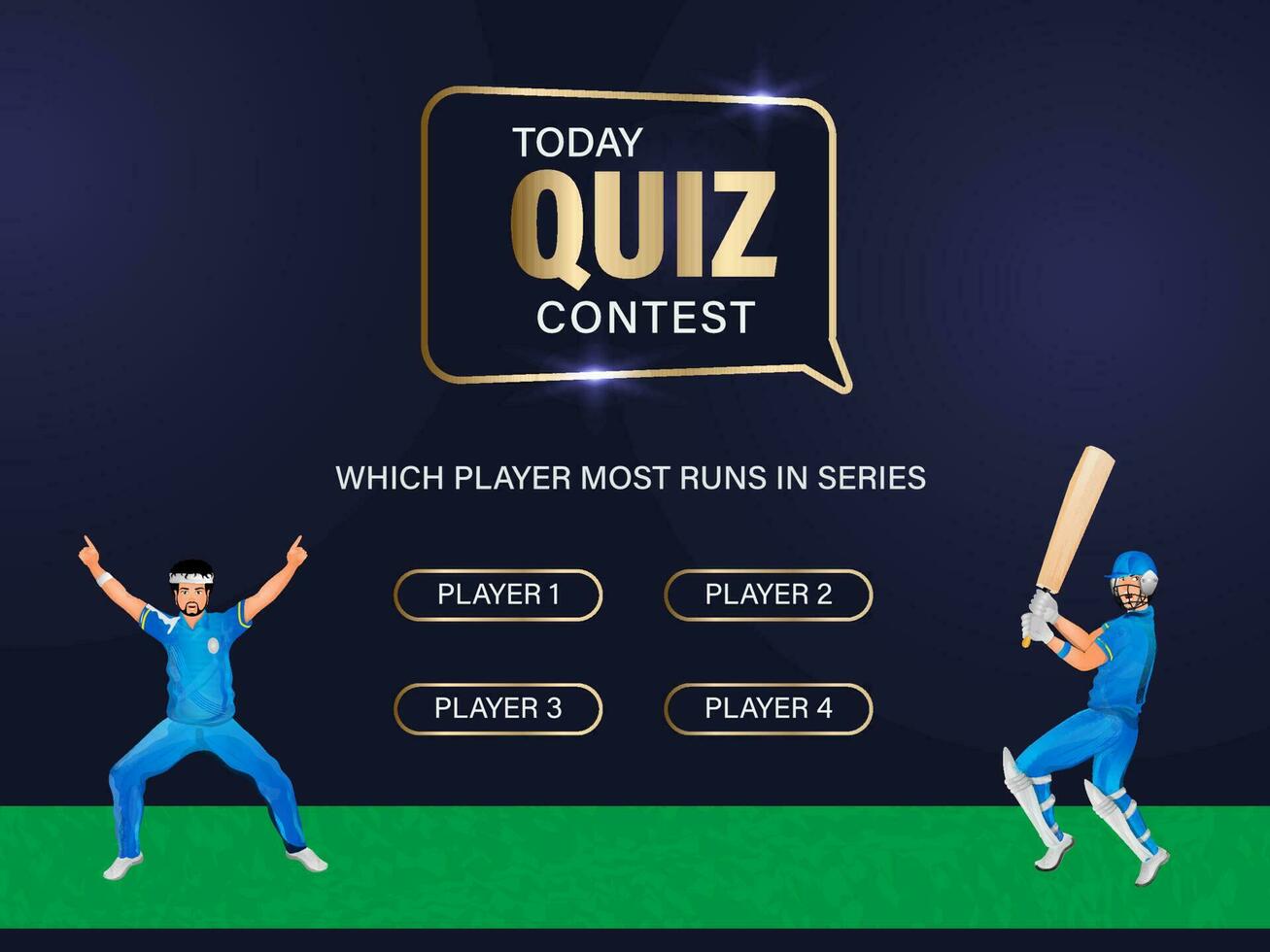 Today Quiz Contest Based Poster Design With Cricket Players Select Options On Blue And Green Background. vector