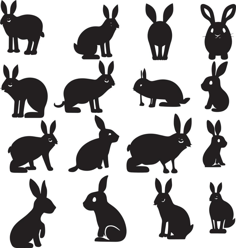 Vector Set Of Cute Rabbits  Silhouette In Different Poses