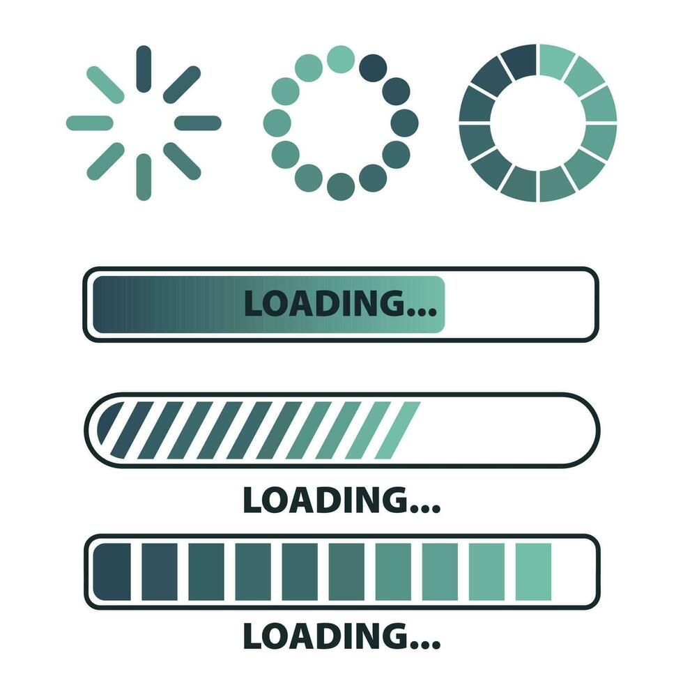 Loading process icon, loading status bar round buffer download progress and line uploading vector