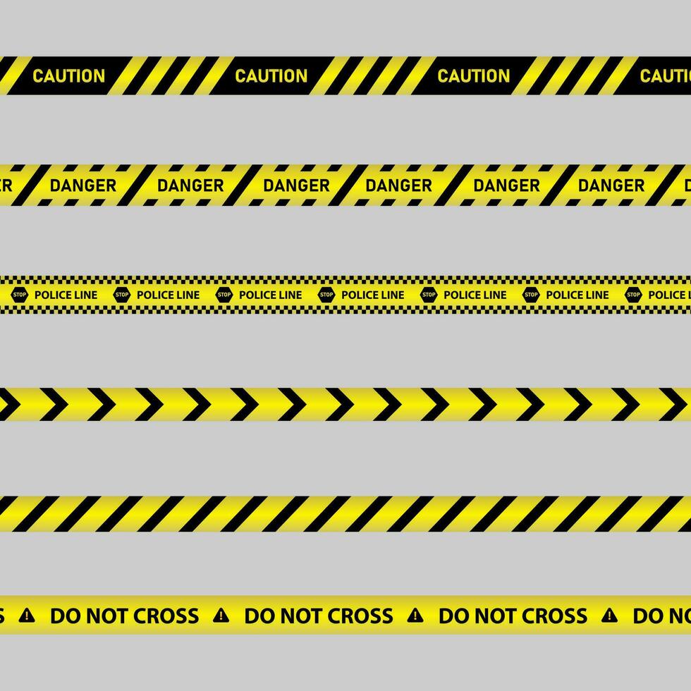Warning yellow tape set stripes borders, Caution tape set of yellow warning ribbons. vector