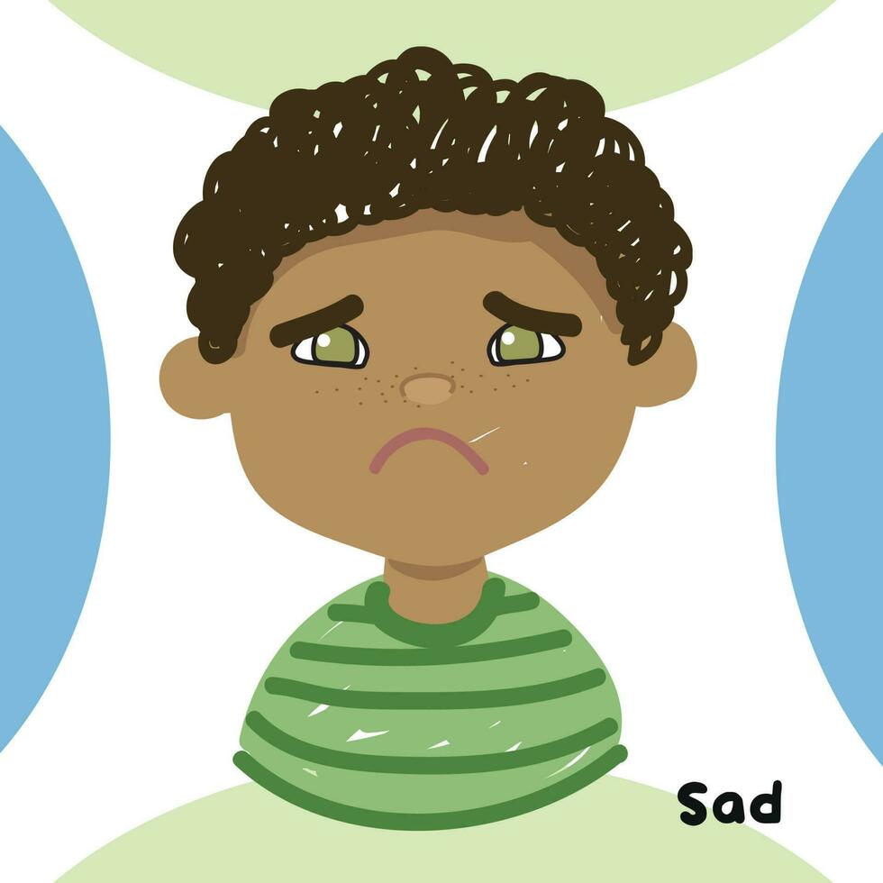 Feeling flashcards set for children to understand about expressing feelings. Emotions flashcard printable. Facial expression. Diversity for kids. Vector file.