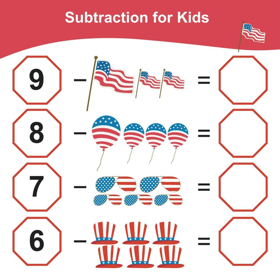 Mathematic counting worksheet. Math activity, count and write the answer. Educational printable math worksheet for children. Vector File.