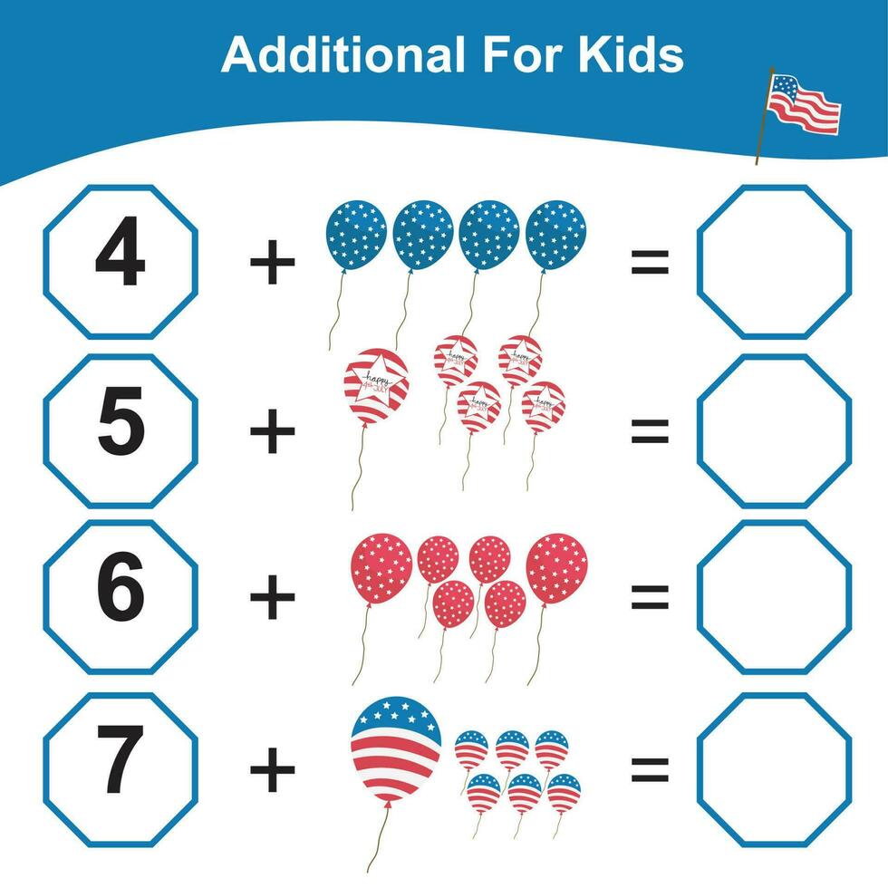 Mathematic counting worksheet. Math activity, count and write the answer. Educational printable math worksheet for children. Vector File.