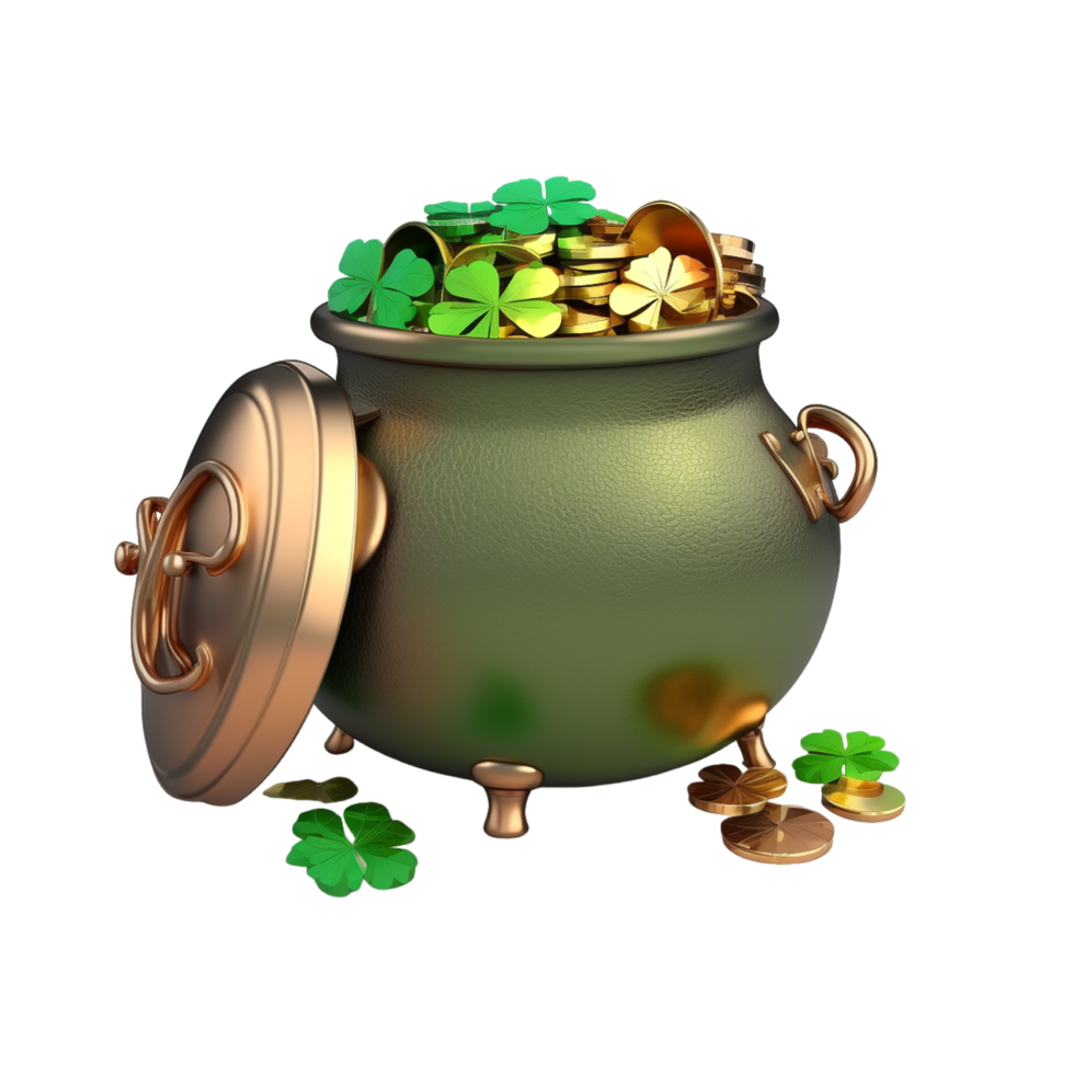 Golden Pot With Clover Leaf. png