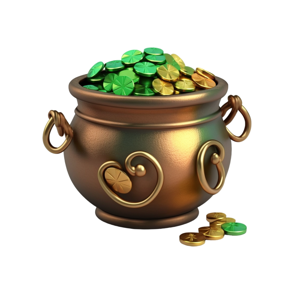 Golden Pot With Clover Leaf. png