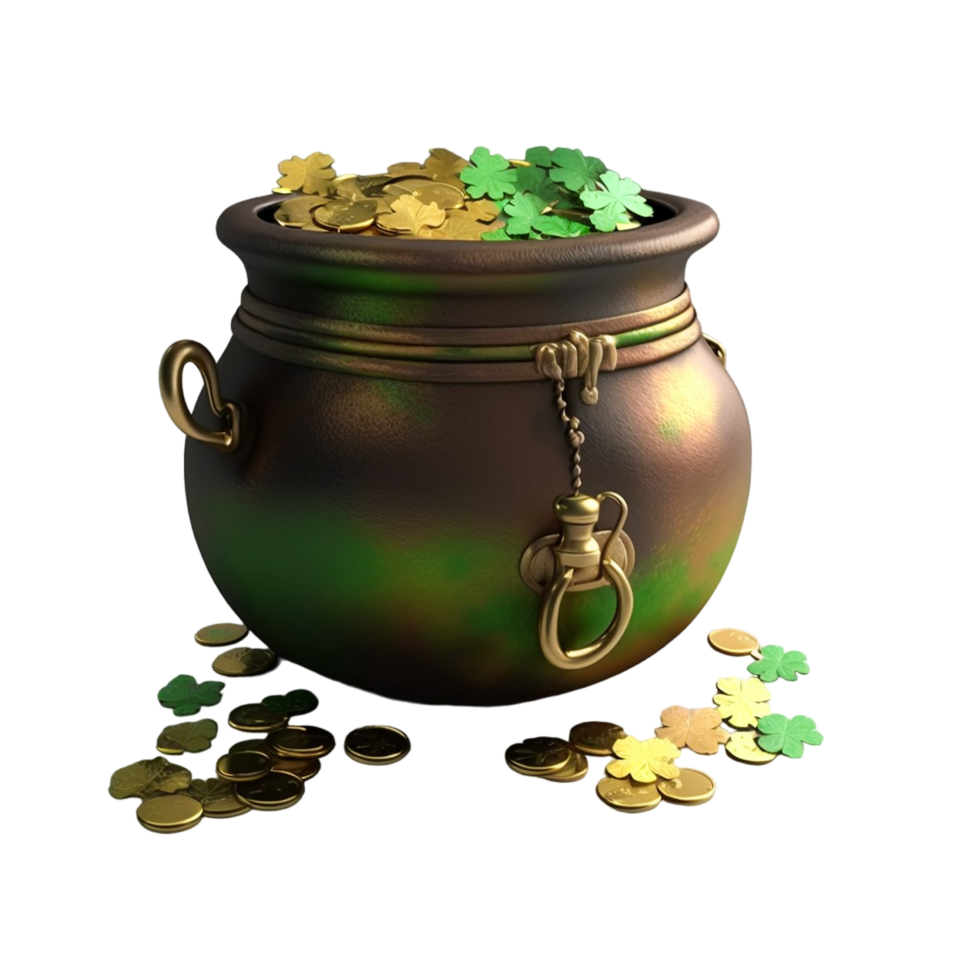 Golden Pot With Clover Leaf. png