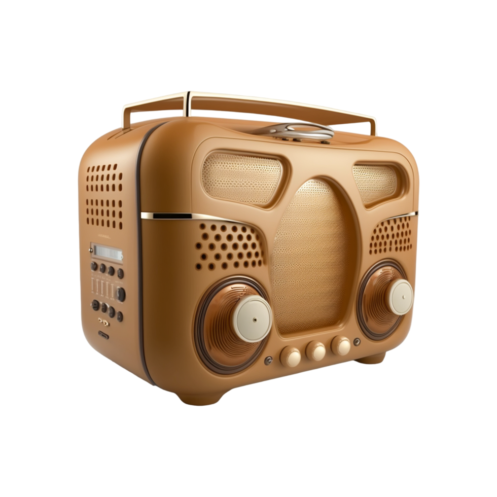 Retro Style Golden Radio With Transparent Background. Generative AI png