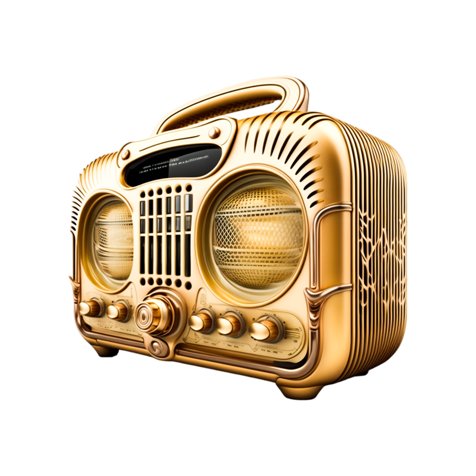 retro Stil golden Radio mit transparent Hintergrund. generativ ai png