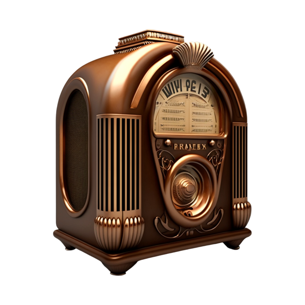 Retro Style Golden Radio With Transparent Background. Generative AI png