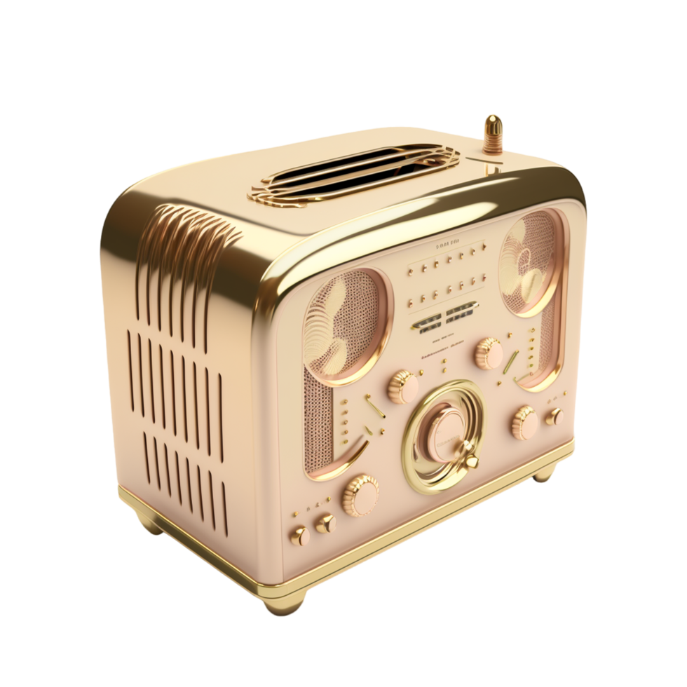 retro stil gyllene radio med transparent bakgrund. generativ ai png