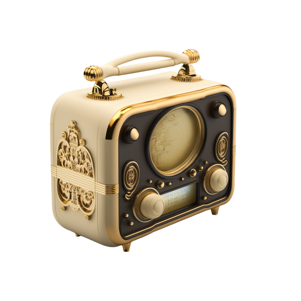 retro estilo dorado radio con transparente antecedentes. generativo ai png