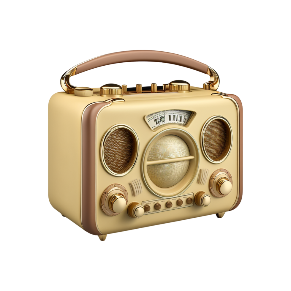 retro estilo dorado radio con transparente antecedentes. generativo ai png