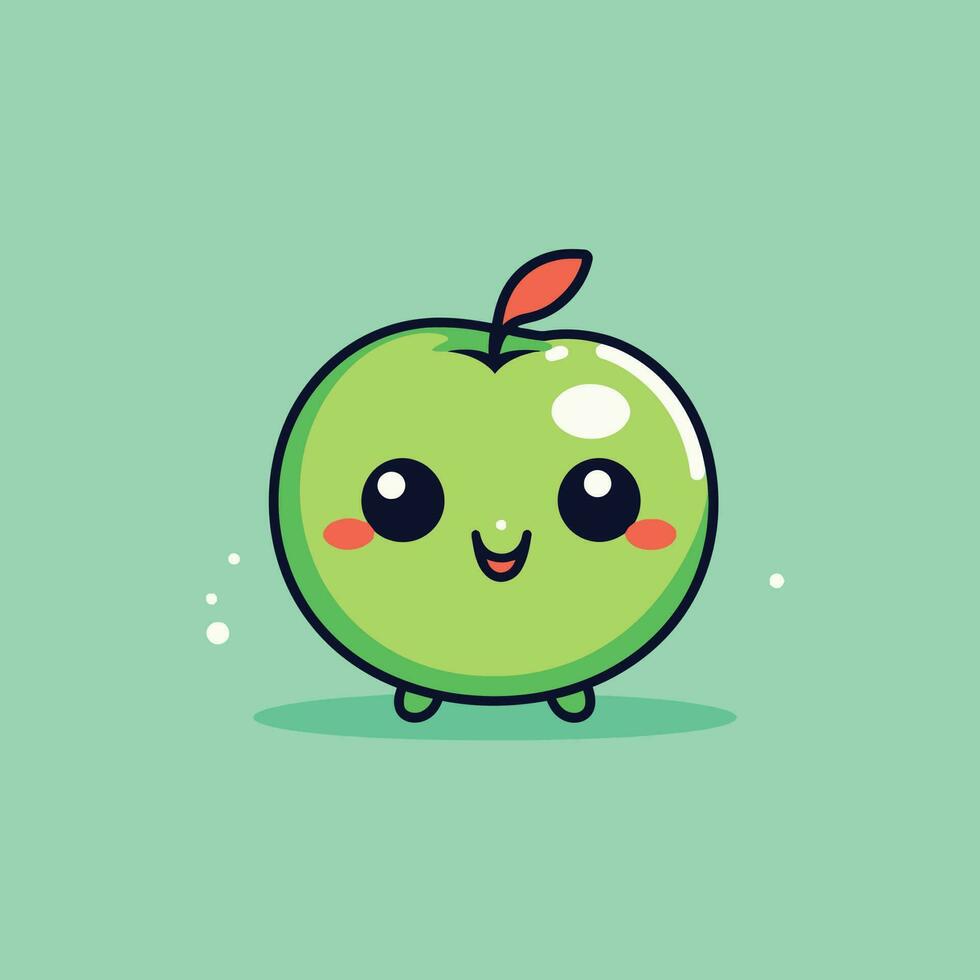 Cute kawaii apple chibi mascot vector cartoon style