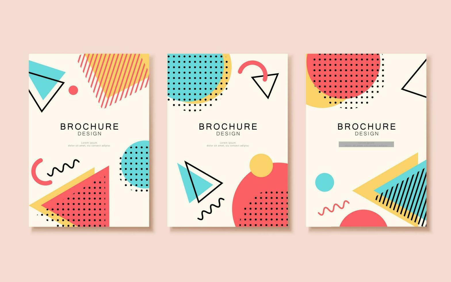 Vivid memphis style flyer template design with geometric elements on pink background vector