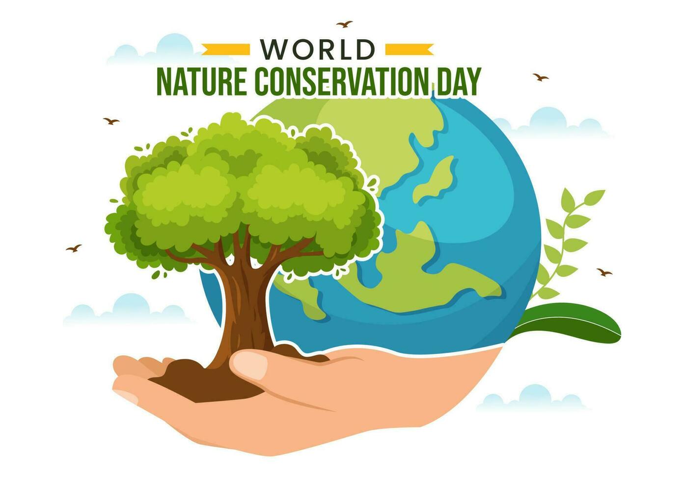 World Nature Conservation Day Vector Illustration with World Map, Tree ...