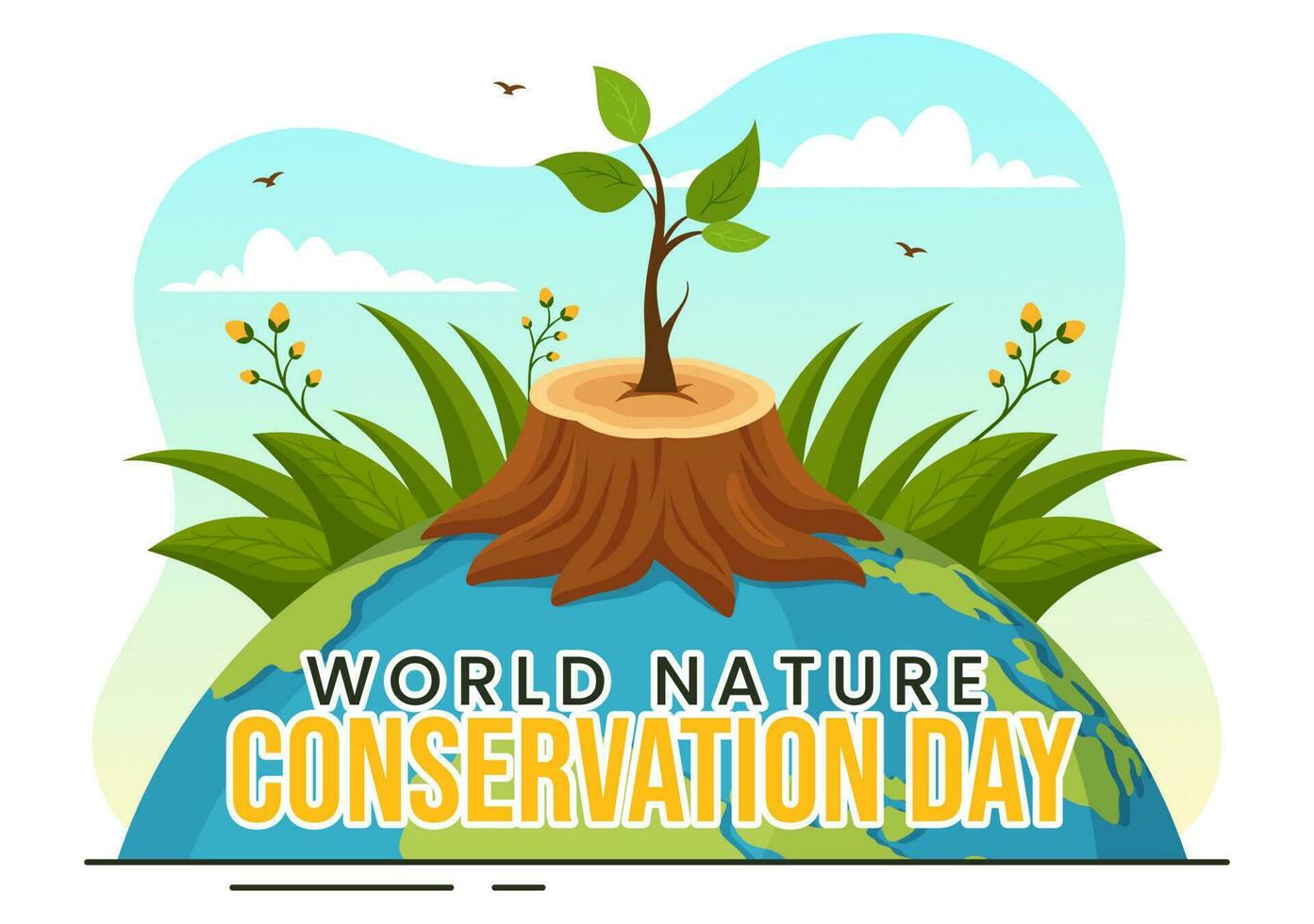 World Nature Conservation Day Vector Illustration with World Map, Tree and Eco Friendly Ecology in Flat Cartoon Hand Drawn Landing Page Templates