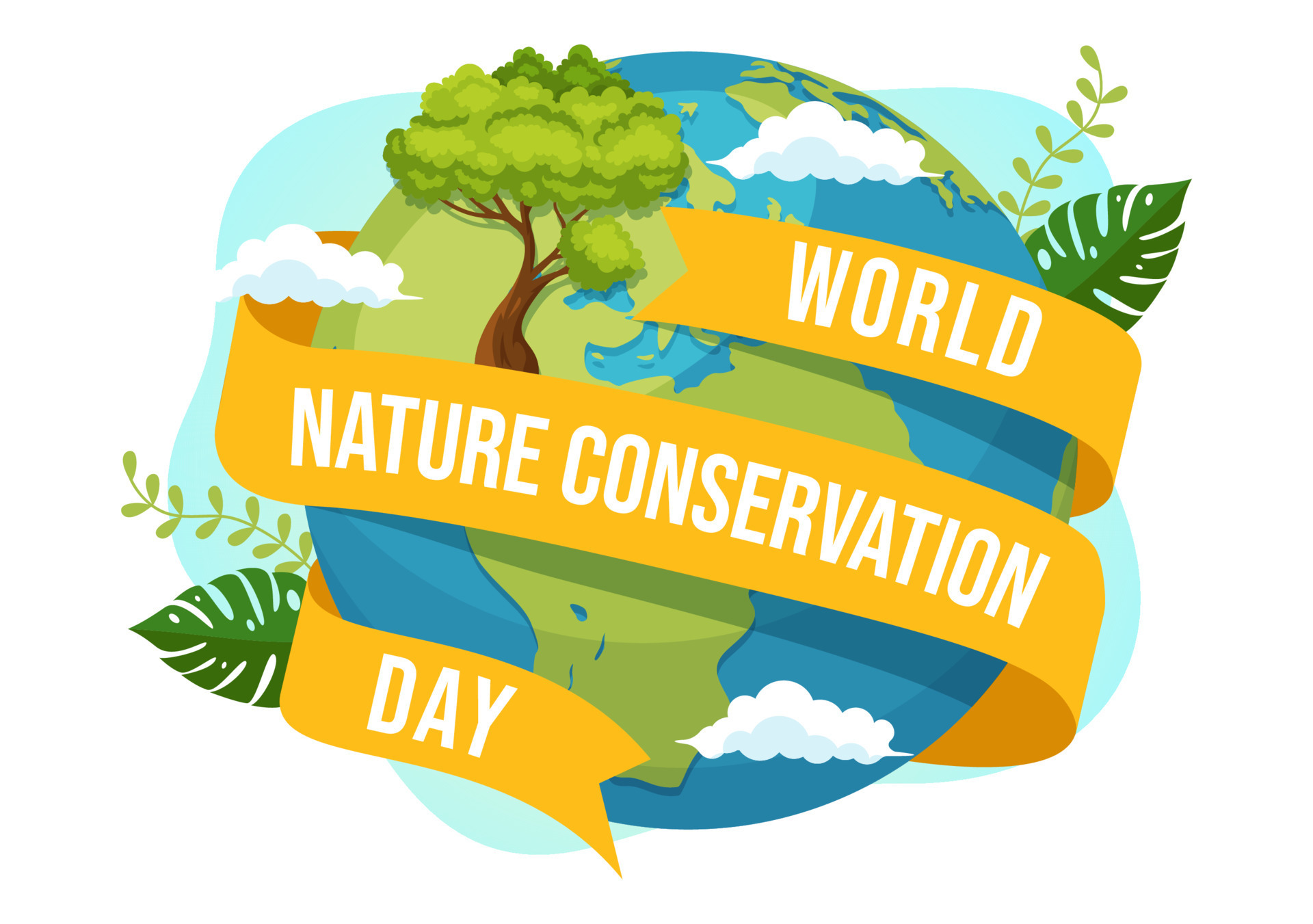 World Nature Conservation Day Vector Illustration with World Map, Tree