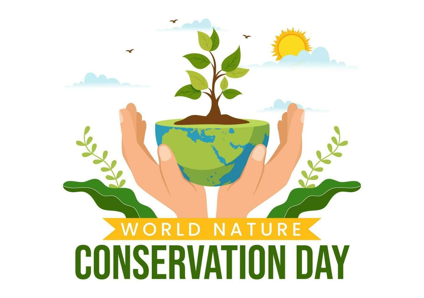 World Nature Conservation Day Vector Illustration with World Map, Tree ...