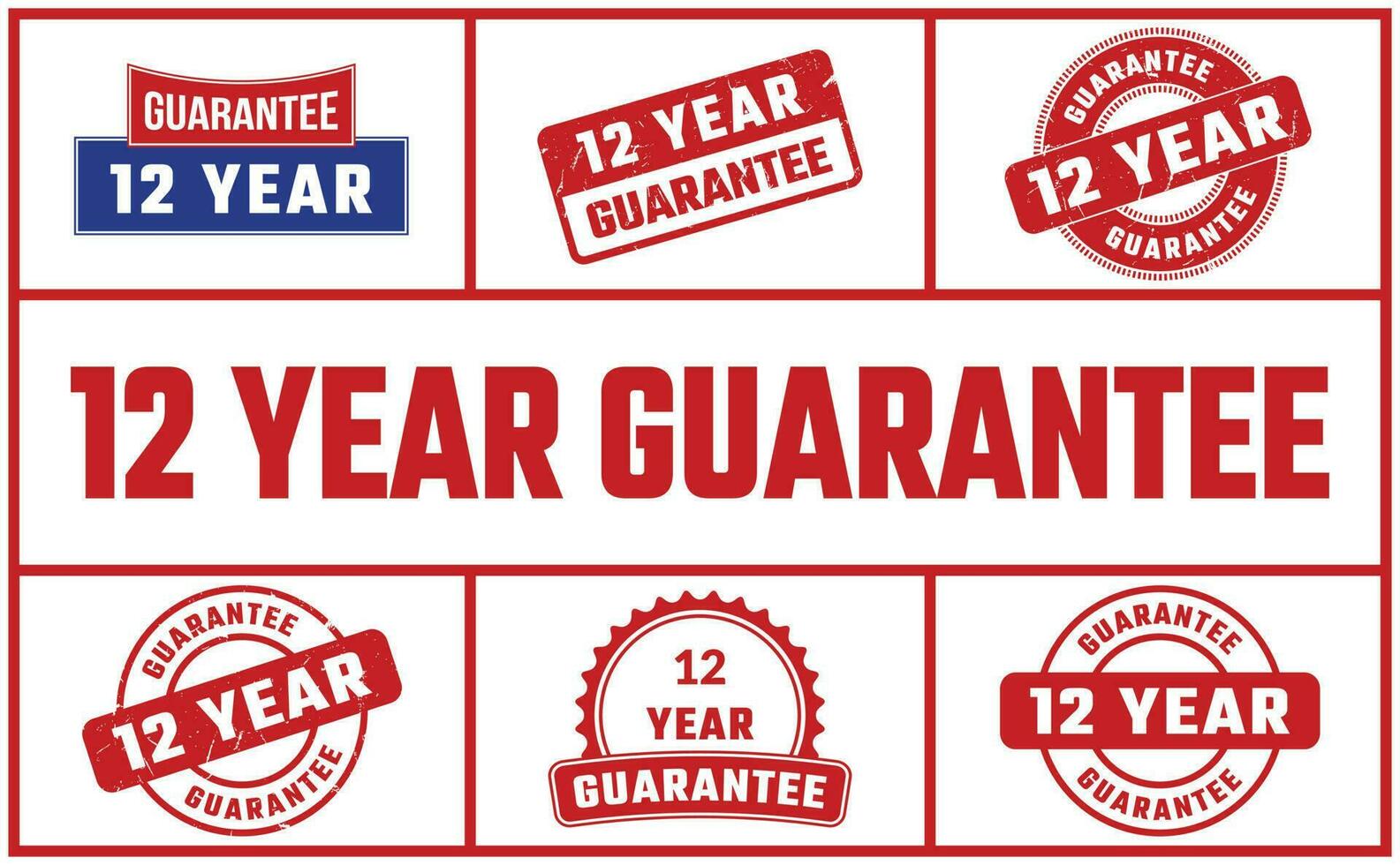 12 Year Guarantee Rubber Stamp Set vector