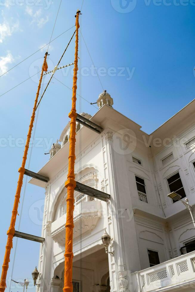 View of details of architecture inside Golden Temple - Harmandir Sahib in Amritsar, Punjab, India, Famous indian sikh landmark, Golden Temple, the main sanctuary of Sikhs in Amritsar, India photo