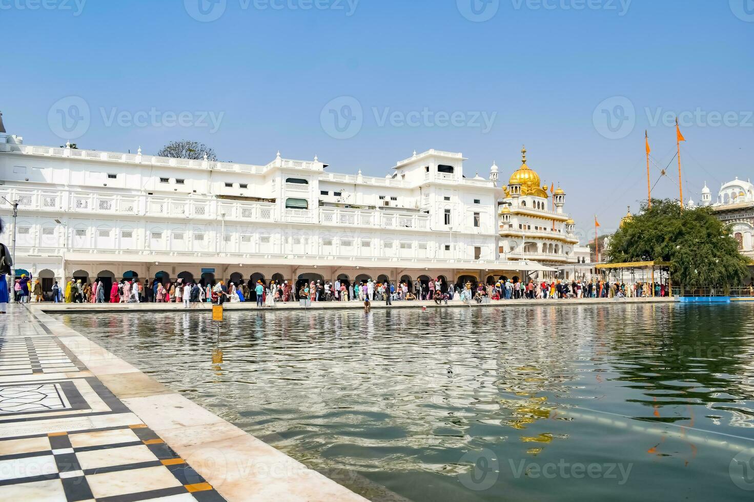 View of details of architecture inside Golden Temple - Harmandir Sahib in Amritsar, Punjab, India, Famous indian sikh landmark, Golden Temple, the main sanctuary of Sikhs in Amritsar, India photo