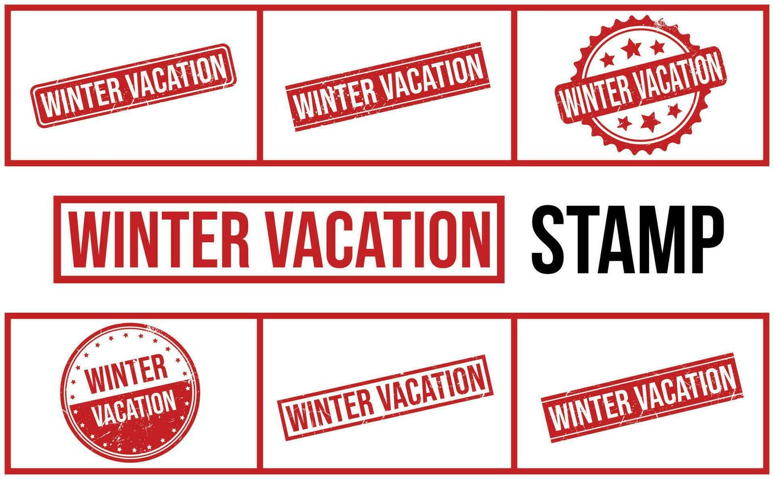 Winter Vacation Rubber Stamp Set Vector