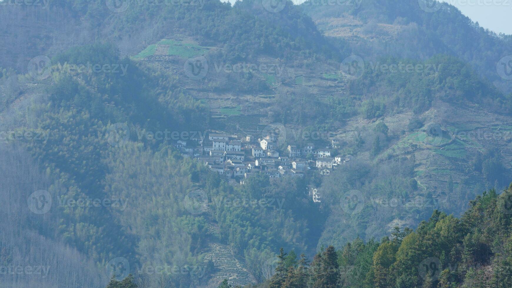 The beautiful mountains view from the top of the hill in spring photo