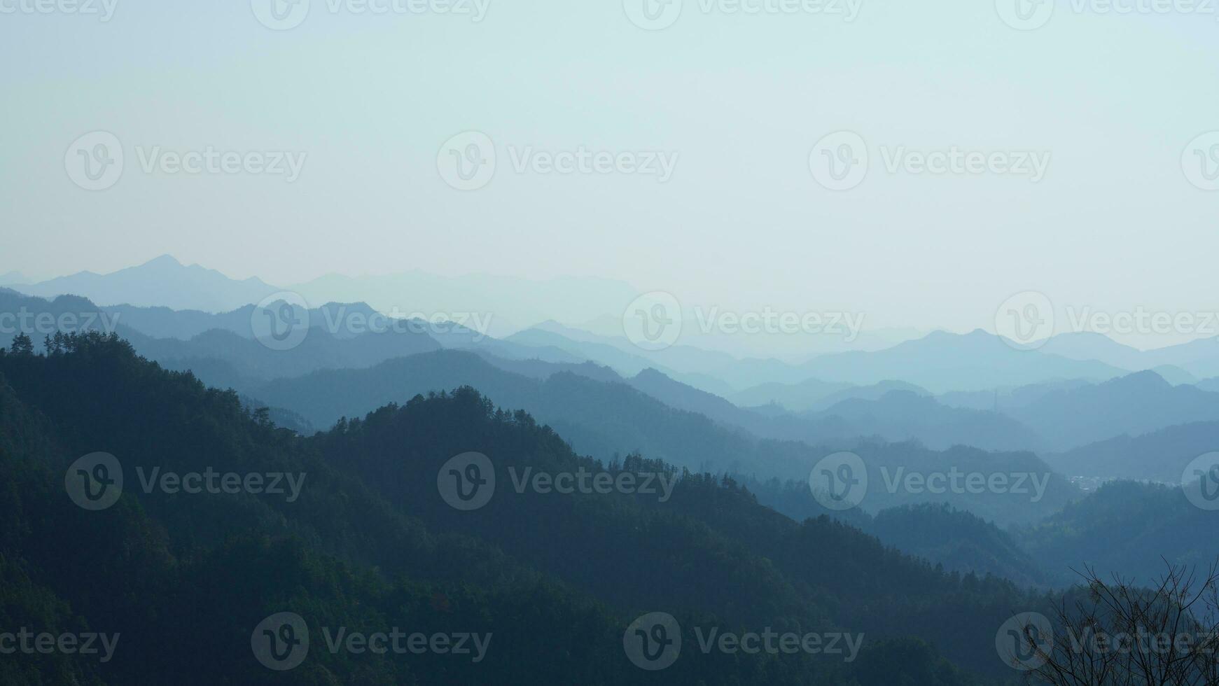 The beautiful mountains view from the top of the hill in spring photo