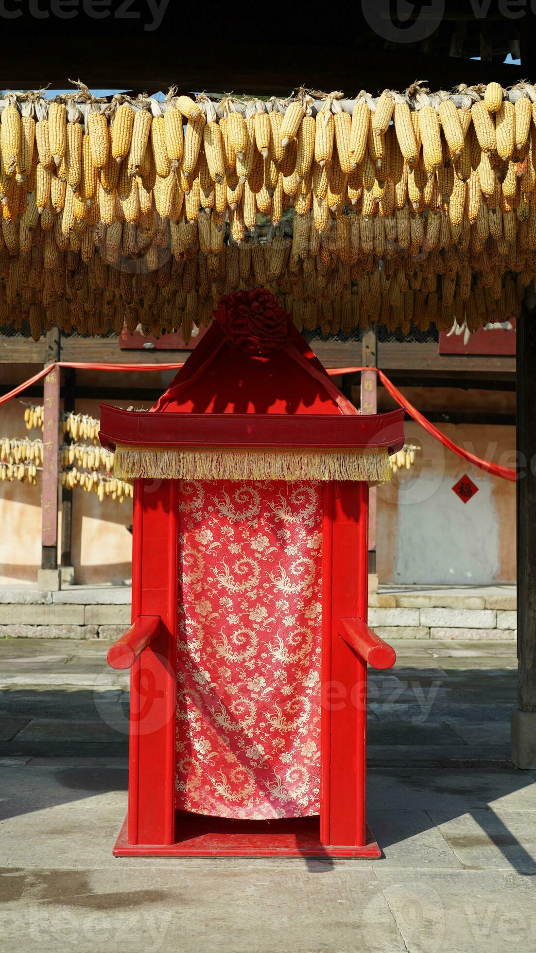 The red palanquin used to carry the bride in the wedding day in the past of the China 23421929
