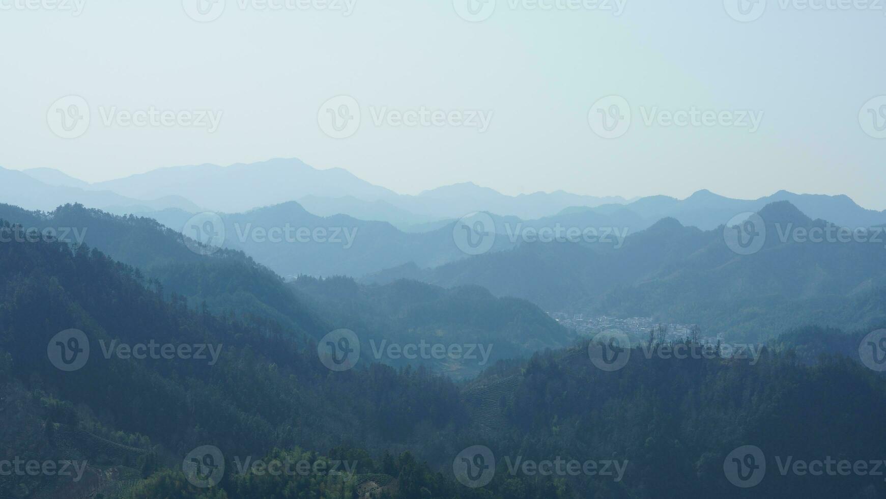 The beautiful mountains view from the top of the hill in spring photo