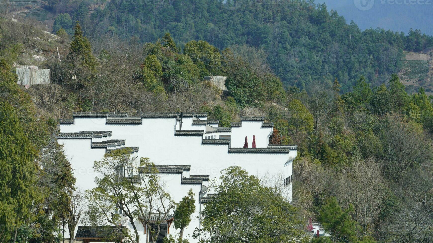 The beautiful mountains view from the top of the hill in spring photo