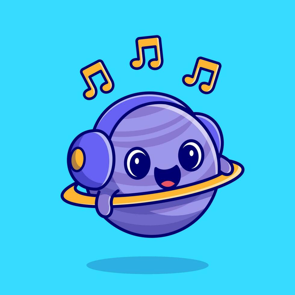 linda planeta escuchando música con auricular dibujos animados vector icono ilustración. espacio música icono concepto aislado prima vector. plano dibujos animados estilo