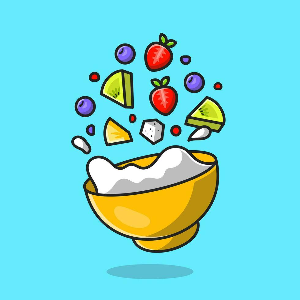 Floating Salad Fruit Cartoon Vector Icon Illustration. Food  Obejct Icon Concept Isolated Premium Vector. Flat Cartoon  Style