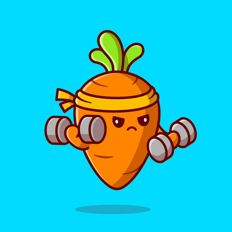 Cute Carrot Lifting Dumbbell Cartoon Vector Icon Illustration.  Nature Healthy Icon Concept Isolated Premium Vector. Flat  Cartoon Style