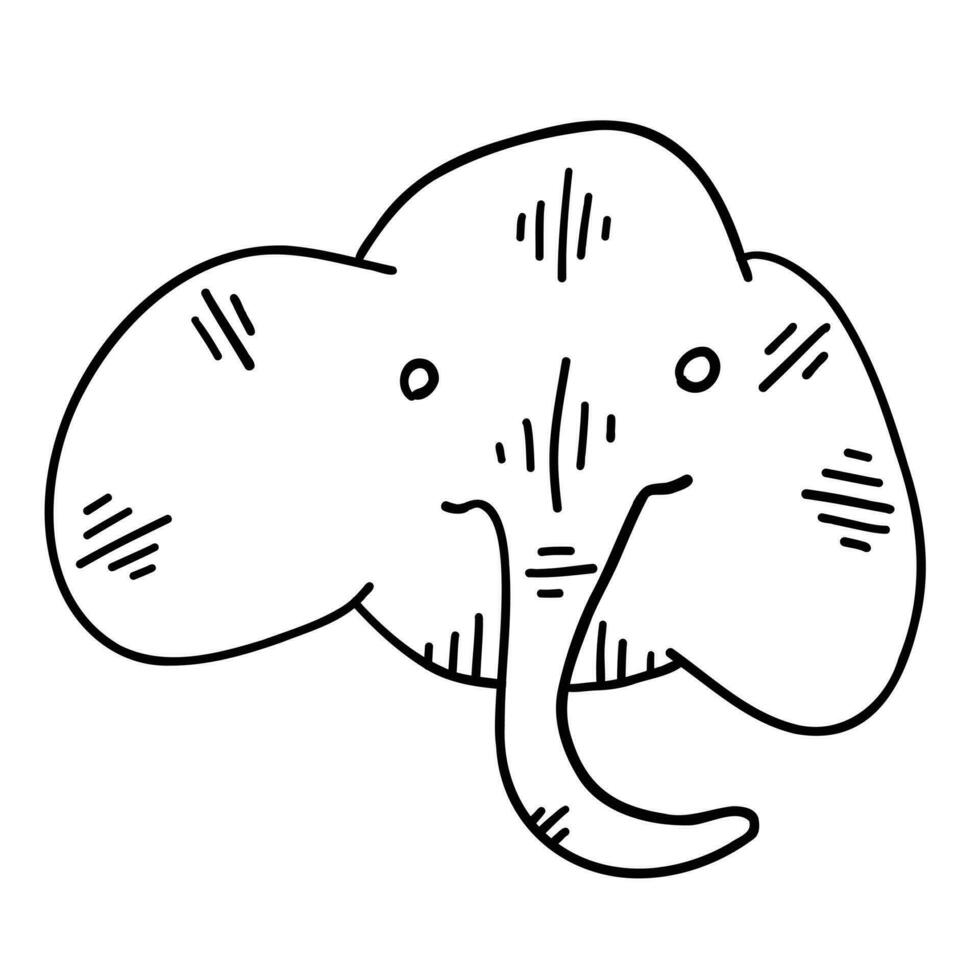 Elephant vector illustration in outline doodle style isolated on white background.