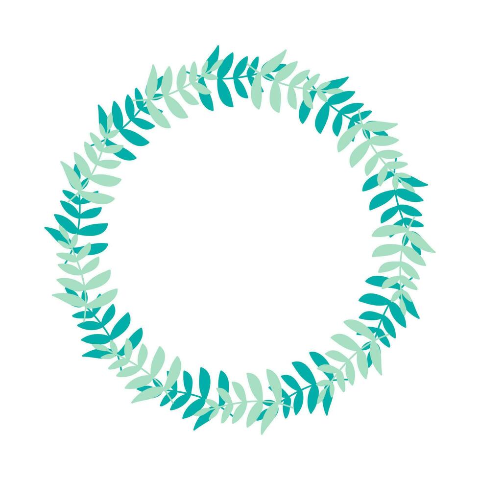 Botanical vector round frame in blue colors. Leaves wreath on white background.
