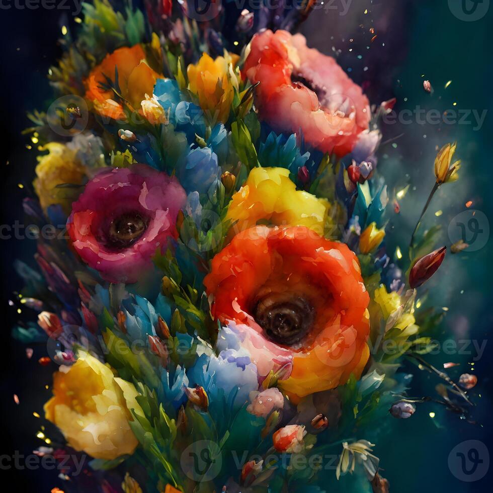 ramo de flores de flores, flor fondo, resumen floral fondo, flor ramo de flores pinturas, flor ilustración, botánico acuarela ilustración, botánico acuarela ilustración, generativo ai foto