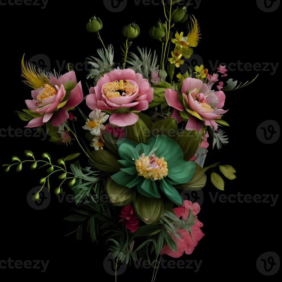 ramo de flores de flores, flor fondo, resumen floral fondo, botánico acuarela ilustración, generativo ai foto